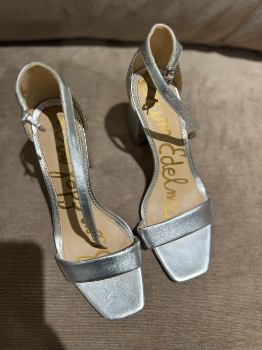Sam Edelman Silver Metallic Block Heel Sandals